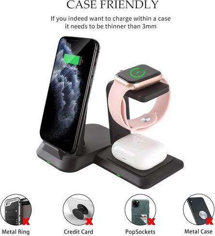 M13 2 in 1 Magnetic Wireless Charging Station,Qi Certified Charging Pad, Ultra Thin with QC3.0 Adapter for Dual Devices iPhone 14 13 Pro Max/Apple Watch Series8/Ultra/SE/7/6/5/4/3 (White) in Kuwait