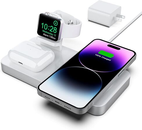 شاحن لاسلكي مغناطيسي، قاعدة شحن لاسلكية 3 في 1 من Boaraino متوافقة مع سلسلة iPhone 15/14/13/12، وساعة Apple 9/8/7/6/SE/5/4/3، وAirPods 2/3/Pro in Kuwait