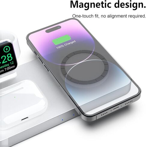 شاحن لاسلكي مغناطيسي، قاعدة شحن لاسلكية 3 في 1 من Boaraino متوافقة مع سلسلة iPhone 15/14/13/12، وساعة Apple 9/8/7/6/SE/5/4/3، وAirPods 2/3/Pro in Kuwait
