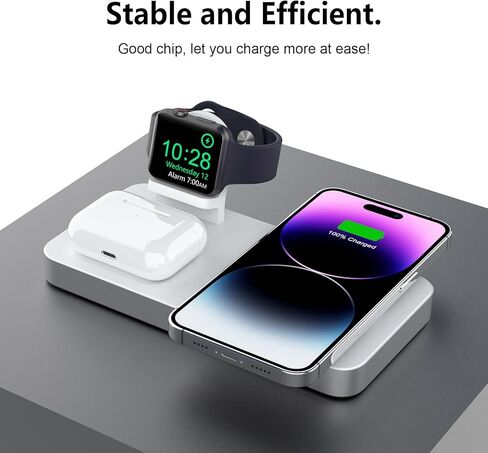 شاحن لاسلكي مغناطيسي، قاعدة شحن لاسلكية 3 في 1 من Boaraino متوافقة مع سلسلة iPhone 15/14/13/12، وساعة Apple 9/8/7/6/SE/5/4/3، وAirPods 2/3/Pro in Kuwait