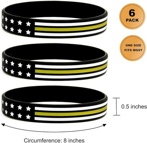 Thin Yellow Line Flag Wristbands (6-pack) - Dispatcher Accessories and Gifts for Police, Fire and Ambulance Dispatchers - 6 Silicone Rubber Bracelets for Men and Women in Kuwait