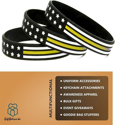 Thin Yellow Line Flag Wristbands (6-pack) - Dispatcher Accessories and Gifts for Police, Fire and Ambulance Dispatchers - 6 Silicone Rubber Bracelets for Men and Women in Kuwait