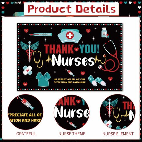 Thank You Nurses Backdrop - Nurses Week Banner Decorations 2024 National Nurses Day Photography Background Nurses Appreciation Week Party Large Banner Decorations Supplies 71 X 45 Inch in Saudi Arabia