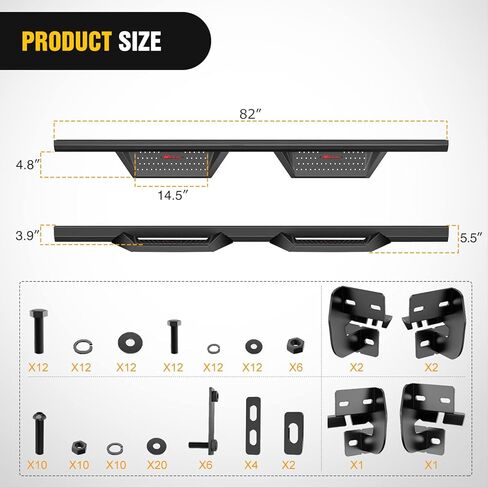 لوحات تشغيل Nilight لـ 2009-2018 Dodge RAM 1500 2019 2020 2021 2022 2023 2024 1500 Classic Quad Cab ثنائي المرحلة محكم أسود مسحوق مطلي بقضبان Nerf جانبية مقاومة للانزلاق، ضمان لمدة عامين in Kuwait