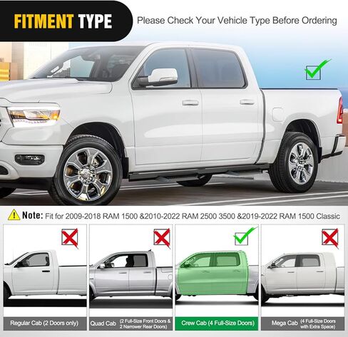 لوحات تشغيل Nilight لـ 2009-2018 Dodge RAM 1500 2019 2020 2021 2022 2023 2024 1500 Classic Quad Cab ثنائي المرحلة محكم أسود مسحوق مطلي بقضبان Nerf جانبية مقاومة للانزلاق، ضمان لمدة عامين in Kuwait