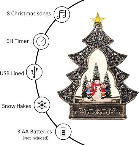 كرات ثلج عيد الميلاد، فانوس عيد الميلاد لشجرة عيد الميلاد المتلألئة مع 8 أغاني موسيقى عيد الميلاد، USB وبطارية تعمل بمؤقت 6 ساعات لعيد الميلاد لديكور عيد الميلاد وهدايا الطاولة الداخلية in Kuwait