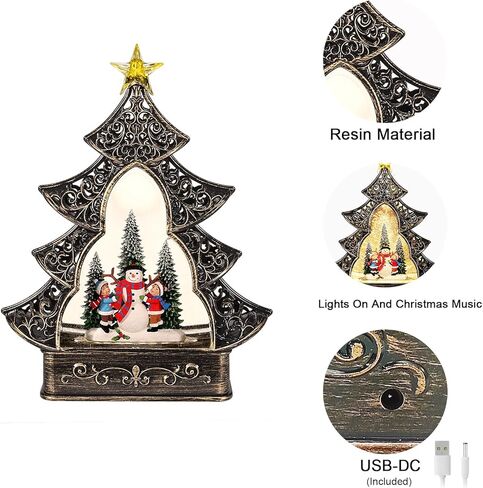 كرات ثلج عيد الميلاد، فانوس عيد الميلاد لشجرة عيد الميلاد المتلألئة مع 8 أغاني موسيقى عيد الميلاد، USB وبطارية تعمل بمؤقت 6 ساعات لعيد الميلاد لديكور عيد الميلاد وهدايا الطاولة الداخلية in Kuwait