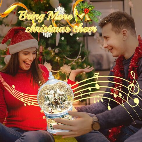 Christmas Lantern Snow Globe, 10.2 Inch High Large Size Christmas Music Box with 6 Hours Timer, Christmas Tree Santa Claus USB & Battery Operated 8 Songs Christmas Lanterns for Table Decor Gift in Saudi Arabia