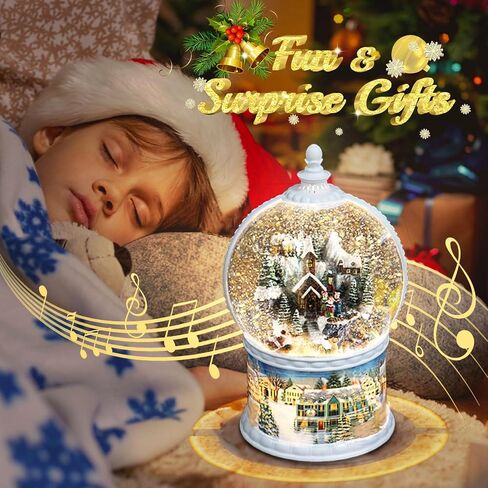 Christmas Lantern Snow Globe, 10.2 Inch High Large Size Christmas Music Box with 6 Hours Timer, Christmas Tree Santa Claus USB & Battery Operated 8 Songs Christmas Lanterns for Table Decor Gift in Saudi Arabia