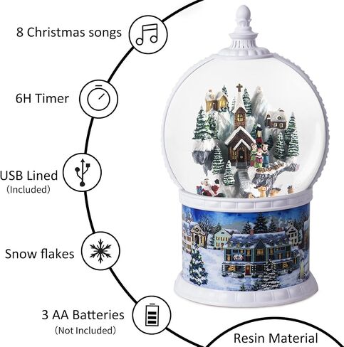 Christmas Lantern Snow Globe, 10.2 Inch High Large Size Christmas Music Box with 6 Hours Timer, Christmas Tree Santa Claus USB & Battery Operated 8 Songs Christmas Lanterns for Table Decor Gift in Saudi Arabia