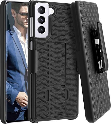 Samsung Galaxy S21 Plus Case, Fingic Galaxy S21 Plus Belt Clip Holster Case Slim Combo Shell with Kickstand Swivel Belt Clip Holster Rugged Protective Cover for Samsung Galaxy S21 Plus 6.7 inch, Black in Saudi Arabia