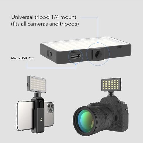 DigiPower GoViral - InstaFame - مصباح فيديو LED مدمج للغاية 50 (3.5 وات) يتميز بـ 350 لومن، 3 مستويات سطوع قابلة للتعديل تتضمن محول الهاتف والكاميرا، 3 موزعات ألوان وكابل Micro USB in Kuwait