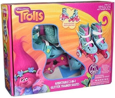 PlayWheels Trolls Glitter Convertible 2-in-1 Skates, Junior Size 6-9 in Saudi Arabia