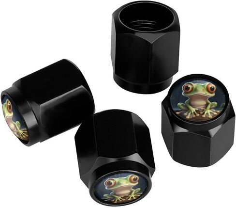 Cute Frog Tire Valve Stem Caps, Aluminum Black Stem Tire Valve Caps Universal Stem Covers for Cars, SUVs, Trucks, Bikes, Motorcycles, Bicycles (4 Pack) in Kuwait