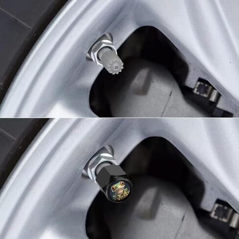 Cute Frog Tire Valve Stem Caps, Aluminum Black Stem Tire Valve Caps Universal Stem Covers for Cars, SUVs, Trucks, Bikes, Motorcycles, Bicycles (4 Pack) in Kuwait