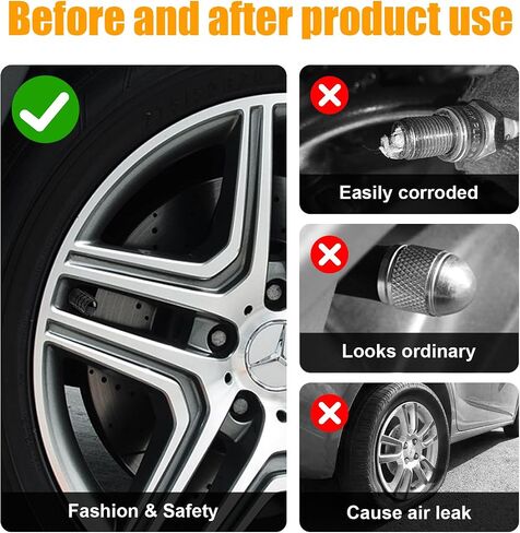 4 PCS Tire Valve Stem Caps, Leakproof Car Tire Air Valve Stem Covers with Rubber Ring, Corrosion Resistant Auto Tire Valve Stem Cap Cover, Universal Vehicle Accessories (Red, Footprint) in Kuwait