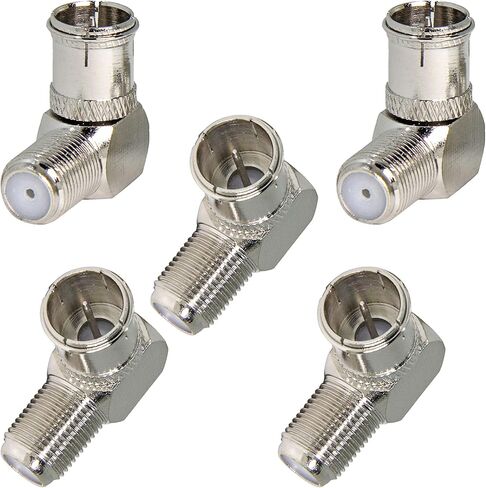 Right Angle Coax Quick TV Connector, 5 Pack F Type Male to Female Push On Plug Adapter Convertor, for Wall Plate, Antenna, Coaxial Cable, RV Satellite Receiver in Kuwait