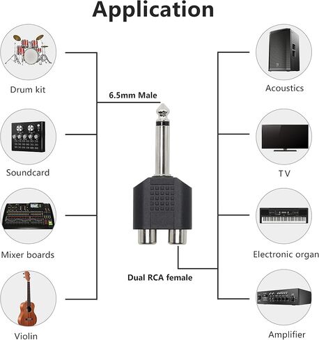 GELRHONR 6.35 ملم مونو 1/4 بوصة ذكر إلى RCA الفاصل، مقبس ستيريو Gelrhonr ذكر إلى RCA أنثى محول-5PCS in Saudi Arabia
