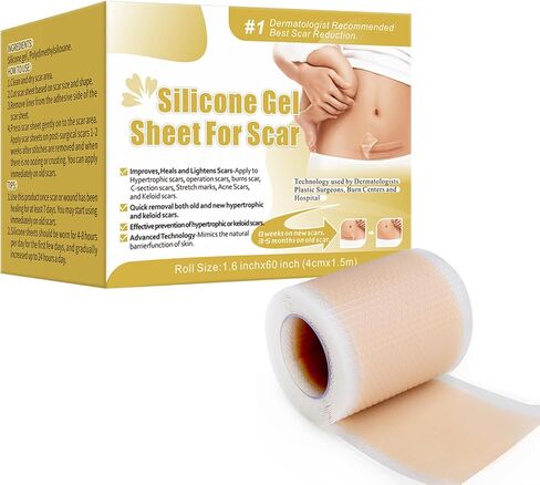 أوراق الندبات المصنوعة من السيليكون (1.6 بوصة × 60 بوصة)، لفافة شريط الندبات، شرائط الندبات الطبية، أوراق إزالة الندبات من السيليكون للقسم القيصري، الحروق، شد البطن، وشفاء الجدرة in Kuwait