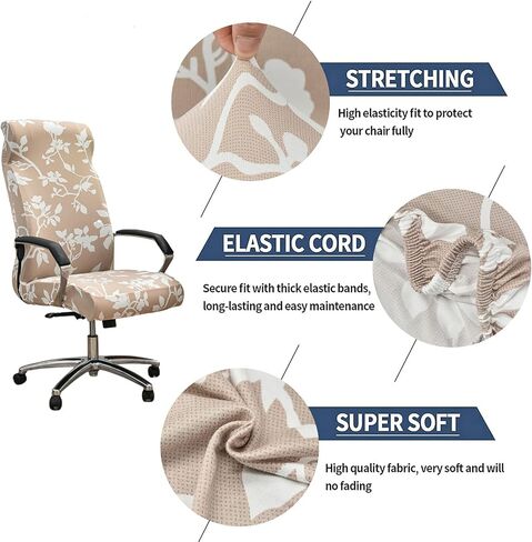 Stretch Office Chair Cover with Zipper Printed Computer Chair Cover for Armrest Chair Universal Removable Spandex Rotating Boss Chair Slipcovers Soft Desk Chair Seat Protector for Dogs, Cats (L, 36) in Kuwait