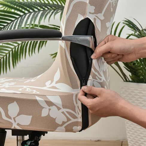 Stretch Office Chair Cover with Zipper Printed Computer Chair Cover for Armrest Chair Universal Removable Spandex Rotating Boss Chair Slipcovers Soft Desk Chair Seat Protector for Dogs, Cats (L, 36) in Kuwait