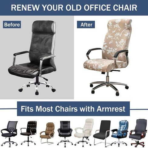 Stretch Office Chair Cover with Zipper Printed Computer Chair Cover for Armrest Chair Universal Removable Spandex Rotating Boss Chair Slipcovers Soft Desk Chair Seat Protector for Dogs, Cats (L, 36) in Kuwait