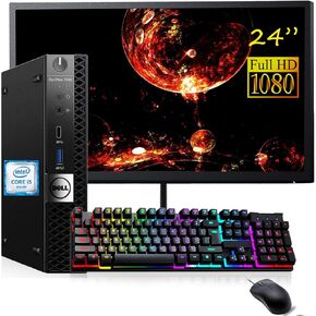 Dell Optiplex 7050 24-Inch FHD Monitor Mini Computer PC (1920 x 1080), Intel Core i5-6500 4-Core 3.20GHz 16GB DDR4 RAM, 256GB SSD WiFi BT HDMI, Windows 10 Pro (Renewed)