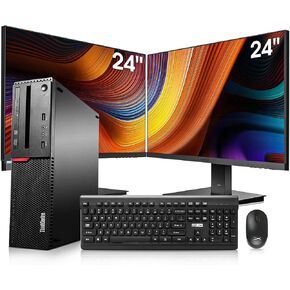 Lenovo Small Desktop Computer (SFF) ، شاشات مزدوجة 24 بوصة ، Intel Core I7-6700 ، 32GB RAM 512GB SSD +2TB HDD ، بطاقة رسومات 2GB 2GB ، HDMI ، WIFI ، Bluetooth ، MOUSE BIRELELY BEANBOARD MOUSE (متجدد)