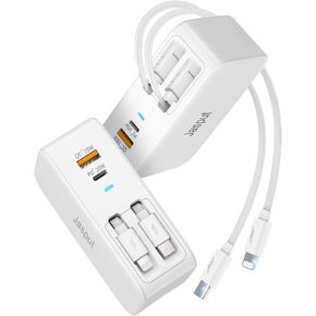 Retractable Wall Charger, 40W Dual Retractable Phone Charger Block Wall Plug with USB A/USB C Ports, Travel and PD Fast Charging for iPhone 16/15/14/13/12, Pad, Tablet and More