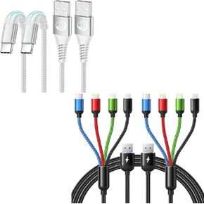 Multi Charging Cable 6Ft 4 in 1 Fast Multi Charging Cord 2Pack +Type C Charger 10ft 2Pack for Samsung Galaxy a03s a12 a13 a14 a23 a32,s20 s21 s22 s23 s24 s20fe s21fe