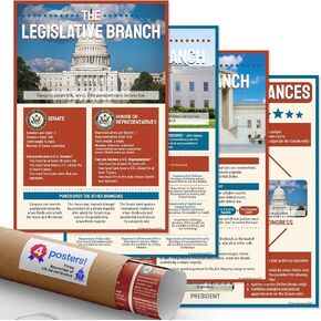 Quarterhouse Three Branches of US Government: Checks and Balances Poster Set, Social Studies Classroom Learning Materials for K-12 Students and Teachers, Set of 4, 12 x 18 Inches, Extra Durable