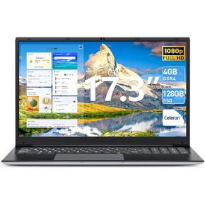 Naclud 17.3 Inch Laptop Computer, Windows 11 Laptops with Celeron I3 Processor, 4GB DDR3 128GB SSD, 60800mWh Battery, FHD IPS Display, Type-C, HDMI, 5G WiFi, BT4.2, for Business and Students