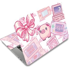 SUPERDANT Laptop Skin Sticker Laptops Cover Decal Notebook PC Computer Universal Art Protector Reusable Waterproof Pixel Style Vinyl Notebooks Art Decals Fits 12-15.6 inch Pink Retro Game