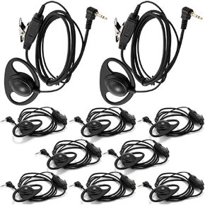 Kingdder 10 Pack D Shape Walkie Talkie Earpiece Headset with Mic Ptt 1 Pin 2 Way 2.5mm Ear Piece Compatible with Radio Cobra Talkabout MH230R MH230TPR MR350R MS350R MT350R
