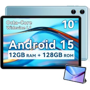 Android Tablet 10 بوصة ، 2025 Android 15 Tablet للأطفال البالغين ، أوكتا النواة ، وذاكرة الوصول العشوائي 12 جيجا بايت 128 جيجابايت تخزين 1 تيرابايت قابلة للتوسيع ، وكاميرات مزدوجة 8 ميجابكسل 2 ميجابكسل ، وشاشة مقسمة ، و 6000 مللي أمبير في كل مكان مكبرات ص