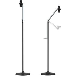 TELESIN iPhone Floor Stand Holder with 3.3 lb Heavy Duty Base – 57" Flexible Height Adjustable, Universal Phone Grip (2.54"-4.13") for Live Streaming, Video Calls, Vlog Recording & Beauty Tutorials