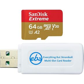 SanDisk 64GB Micro Extreme Memory Card for Samsung Phone Works with Galaxy S20, S20+, S20 Ultra, S20 Fan Edition (SDSQXA2-064G-GN6MN) Bundle with (1) Everything But Stromboli SD & MicroSD Card Reader