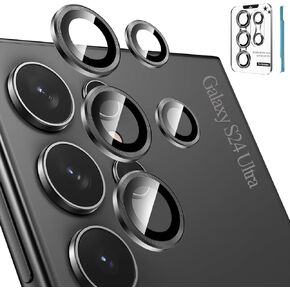Tensea (3+2PCS for Samsung Galaxy S24 Ultra 5G Camera Lens Protector, 9H Tempered Glass Camera Cover Screen Protector Metal Individual Ring for S24 Ultra 5G 2024 [Installation Tray][Case Friendly]