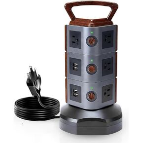 Surge Protector Power Strip Tower -Power Tower Outlet with USB Ports -Extension Cord with Multiple Outlets - 12 Multi Outlet Extension, 4 USB Socket & 6.5ft Cord for Desk Organizers and Accessories