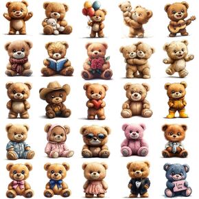 Teddy Bear Sticker Sheets - Cute Teddy Bear Stuffed Animal Stickers for Kids Students Teens - 5 Sheet Pack (125 Pieces) - Birthday Party Favors, Classroom, Laptops, Water Bottles