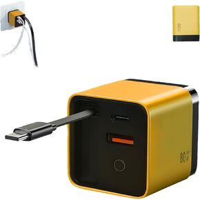 3 in 1 GaN Charger,Scalable 80w Max Fast Charger Module with USB-C Cable and 2 USB Ports for Phone and Laptops(Yellow)
