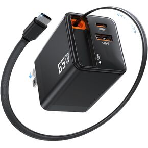 شاحن قابل للسحب ، شاحن USB C القابل للسحب 65W مع كبل Type-C ومنفذ QC18W PD30W ، كتلة شحن Fast PPS PPS مع قابس قابل للطي 16 15 14 13 12 11 ، Galaxy ، LG ، Pixel ، Pad ، Pad ، Tablet in Kuwait