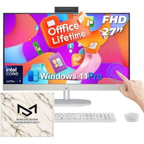 HP 27" FHD Touchscreen Business All-in-One Desktop Computer | w/Lifetime Office | Intel 12-core Ultra 7 155U (Beats i7 1355U) | Wireless KB & Mouse | WiFi 6 | Windows 11 Pro(64 GB RAM | 4 TB SSD)