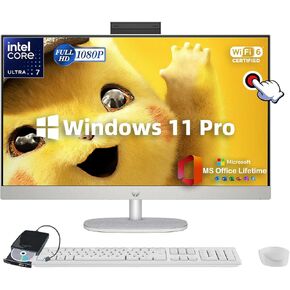 HP All-in-One Desktop Computer • w/Office Lifetime & External DVD Drive • 27" FHD Touchscreen • Intel 12-Core Ultra 7 155U • True Vision Camera • Wi-Fi 6 • Win 11 Pro • 64 GB DDR5 • 2TB SSD