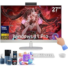 HP 27inch Touchscreen All-in-One Desktop Computer, Intel 12-core Ultra 7 155U (Beats i7-1355U), 64GB DDR5, 1TB SSD, Wi-Fi 6, Windows 11 Pro, with Lifetime Office&Accessories