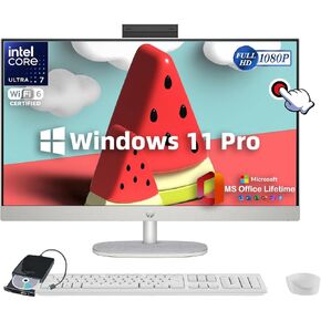HP All-in-One Desktop Computer, w/Office Lifetime & External DVD Drive, 27" FHD Touchscreen(1920x1080), Intel Ultra 7 155U(12-Core), True Vision Camera, Wi-Fi 6, Win 11 Pro, 64GB DDR5 RAM, 2TB SSD