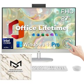 HP 27" FHD Touchscreen Business All-in-One Desktop Computer - w/Lifetime Office - Intel 12-core Ultra 7 155U (Beats i7-1355U) - Wireless KB & Mouse - Wi-Fi 6 - Windows 11 Pro(64 GB RAM | 4 TB SSD)