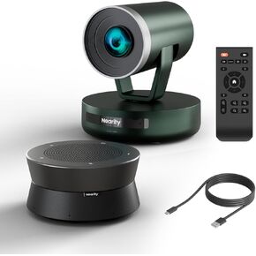 Conference Room Camera System, 10X Hybrid Zoom Camera, Noise Reduction, All-in-One for Video and Audio Conferencing, 2K PTZ Webcam | USB Conference Speakerphone Microphone for up to 323ft²