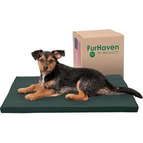 Furhaven Water-Resistant Dog Bed for Medium/Small Dogs w/ Removable Washable Cover, Perfect for Crates & Kennels, For Dogs Up to 40 lbs - Two-Tone Reversible Crate Pad - Green/Gray, Medium