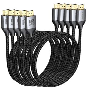 HDMI Cable 3FT 5-Pack, High Speed 8K HDMI 2.1 Cord 48Gbps with 8K@60Hz, 4K@144Hz/120Hz, HDR10+, HDCP 2.2/2.3, eARC/ARC, & CL3 Rated for Splitter, Soundbar, Roku, 8K/4K Monitor, OLED TV, Laptop,PS5/4